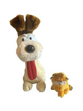 Vintage Dakin  Odie & Garfield Plush Lot 1983 & 1981 Stuffed Cartoon Animals